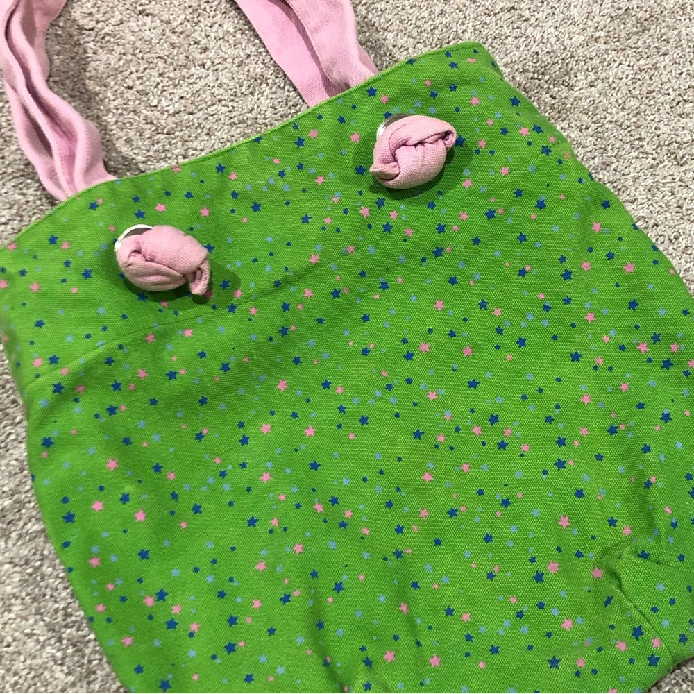 Green Star Print Canvas Tote Bag
